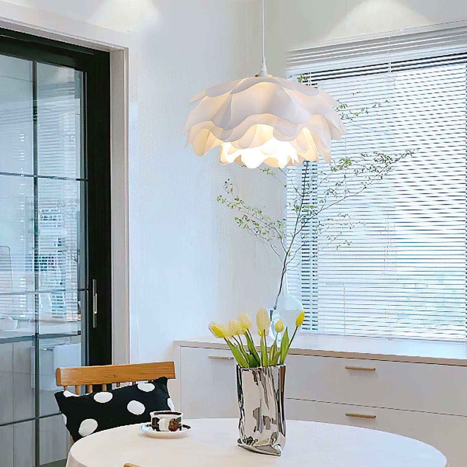 White Flower Pendant Lamp With Delicate Petal Style Diffused Light