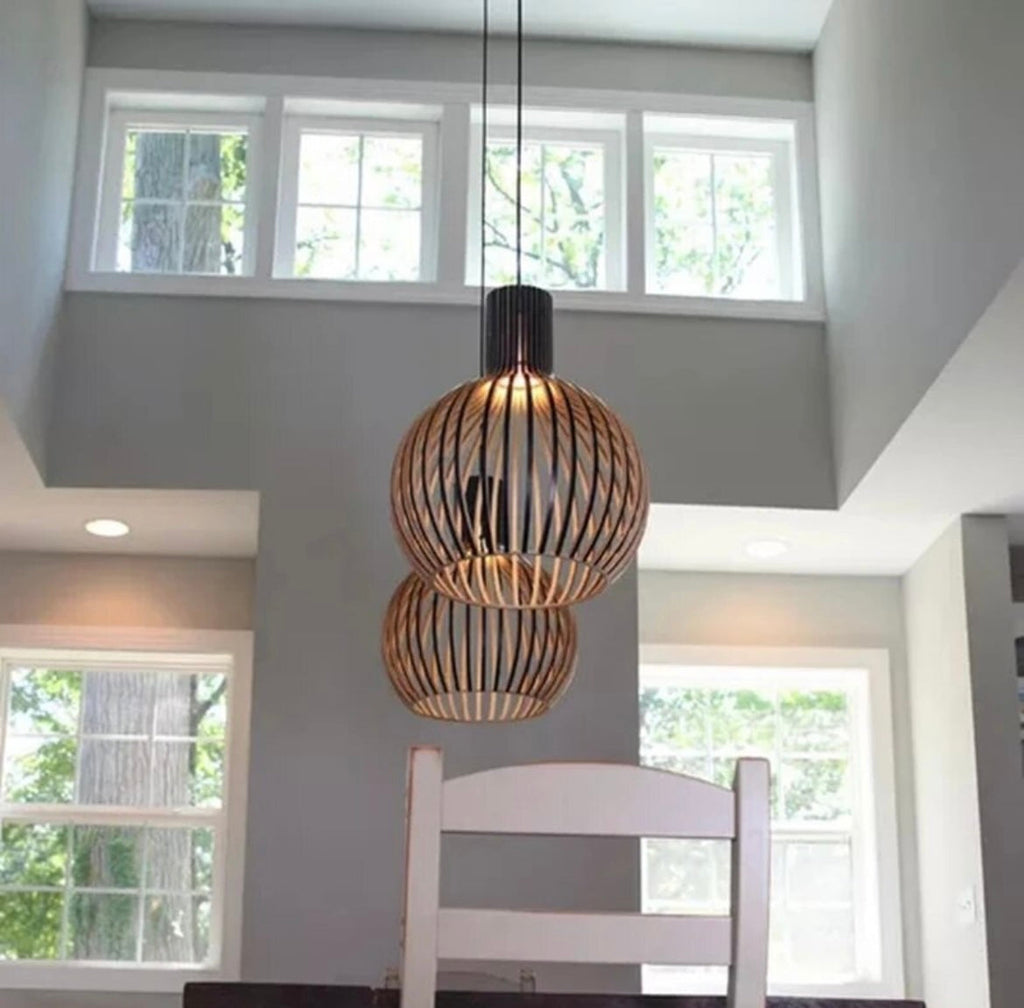 Handcrafted Vintage Wicker Pendant Light with Round Canopy and LED E27