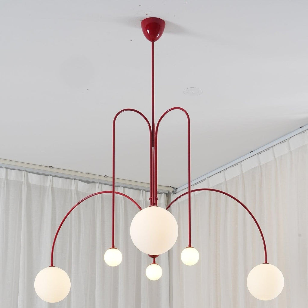 Lampada a sospensione Nova Crest con vetro audace e finitura in metallo