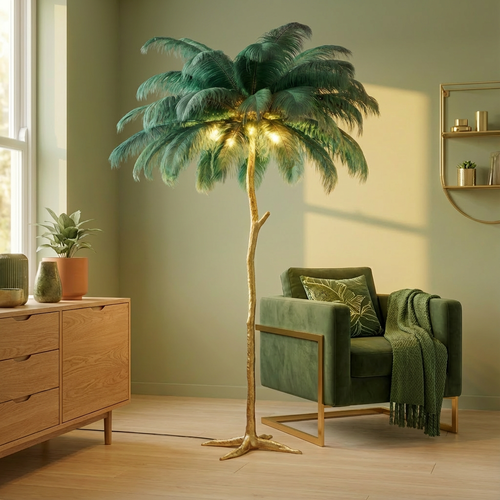Ostrich Feather Floor Lamp For Living Room Decor Accent Piece