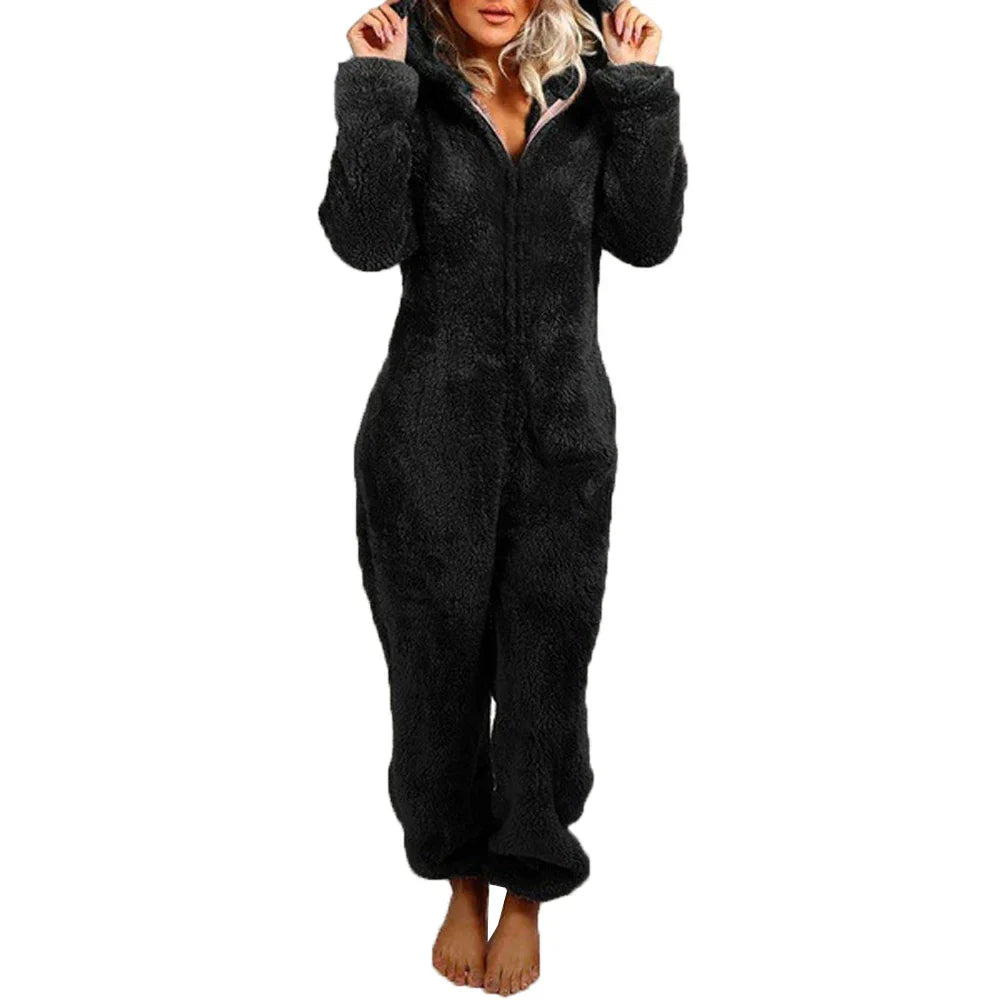 Nyara | Cozy Plush Romper for Women With Full Zip and Hood