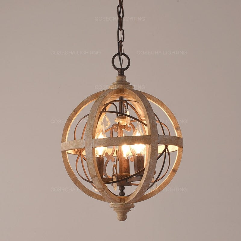 Lampadario in legno Heritage Grain con dettagli ornamentali di Ardent Home
