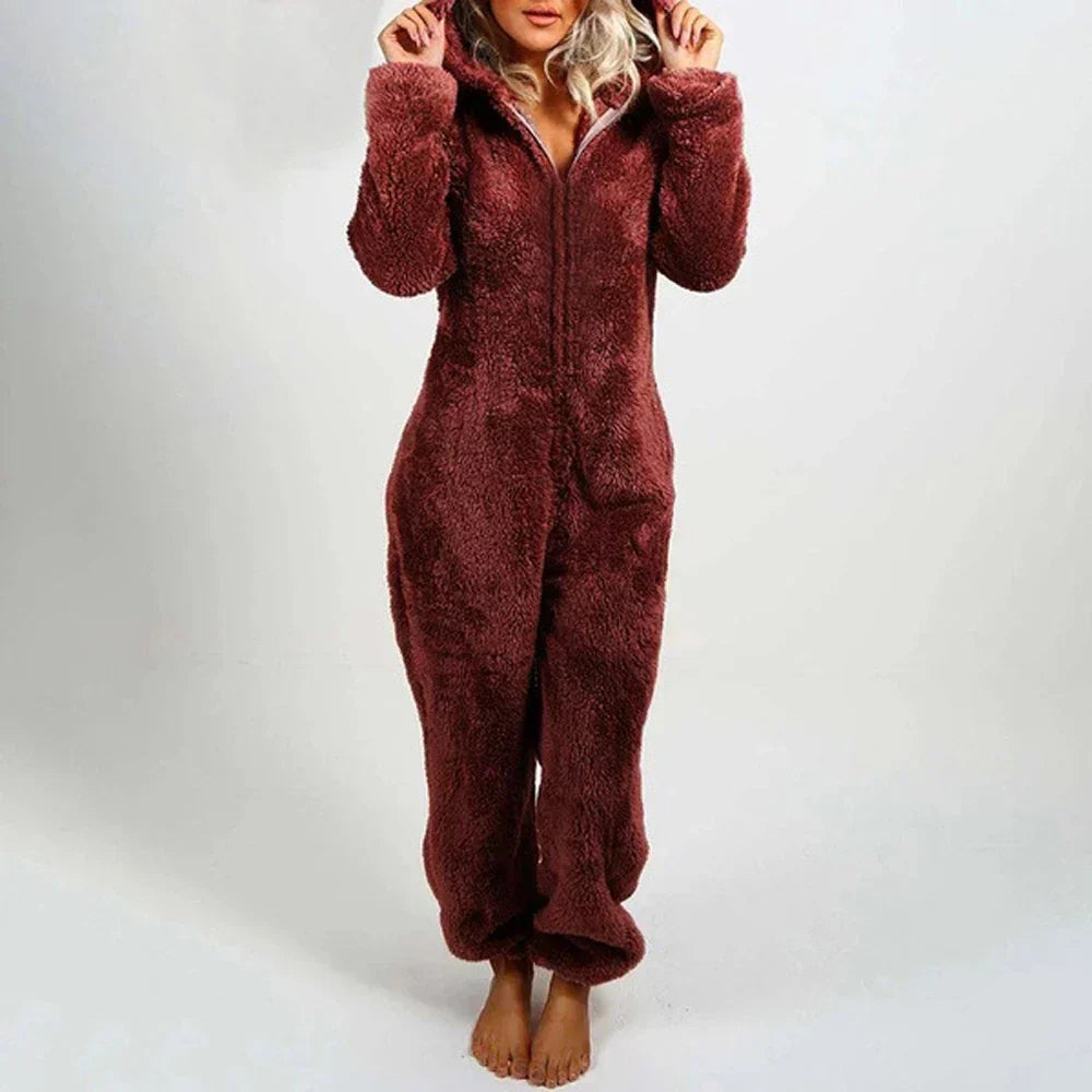 Nyara | Cozy Plush Romper for Women With Full Zip and Hood