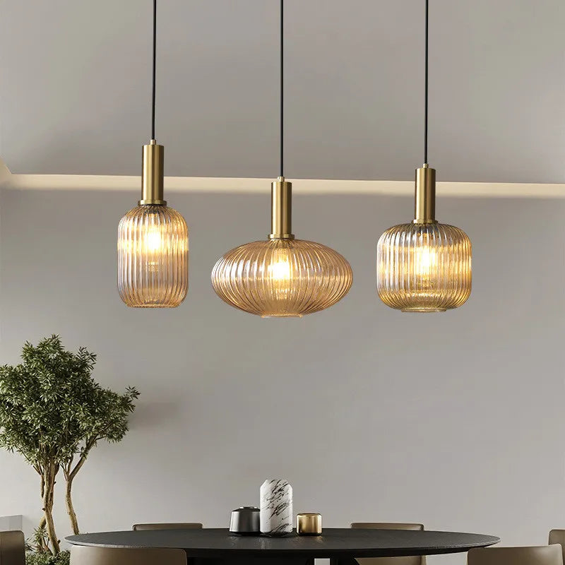 Levande retro glaspendellampa med LED för vardagsrum och sovrum