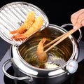 CrispCraft Stainless Steel Deep Frying Pot With Thermometer And Lid For Tempura