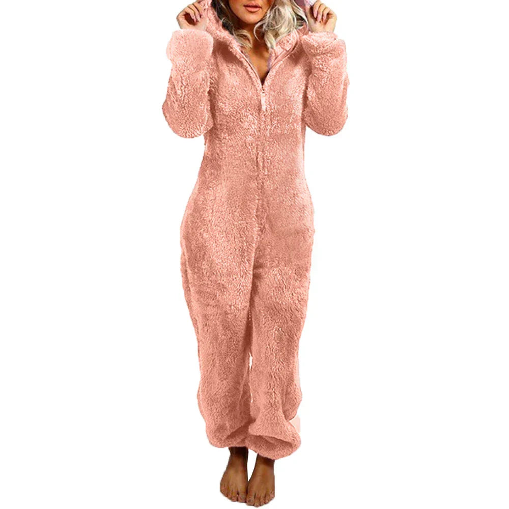 Nyara | Cozy Plush Romper for Women With Full Zip and Hood