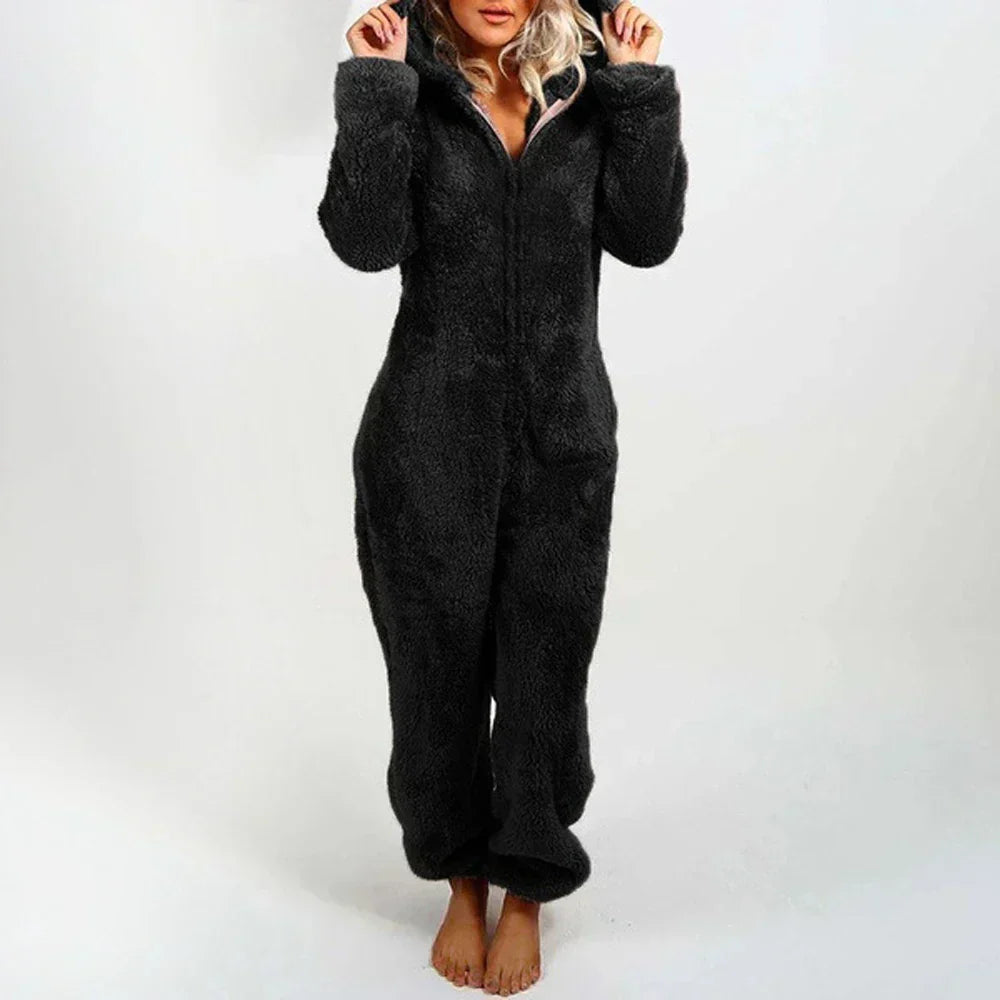 Nyara | Cozy Plush Romper for Women With Full Zip and Hood