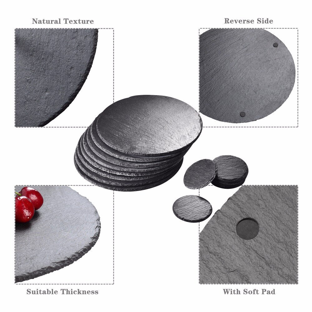 Natural Slate Round Coasters and Placemats 16 Piece Set