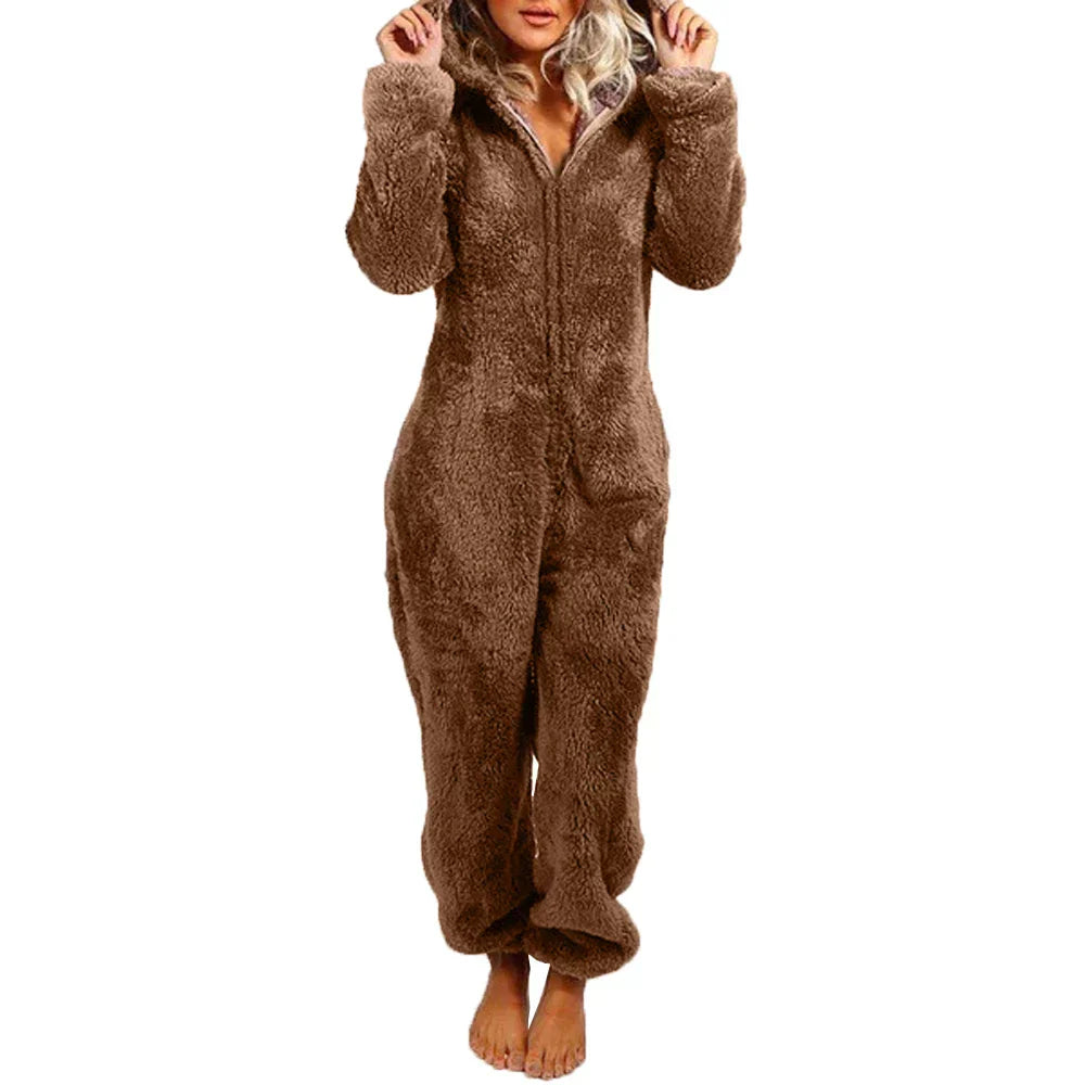 Nyara | Cozy Plush Romper for Women With Full Zip and Hood