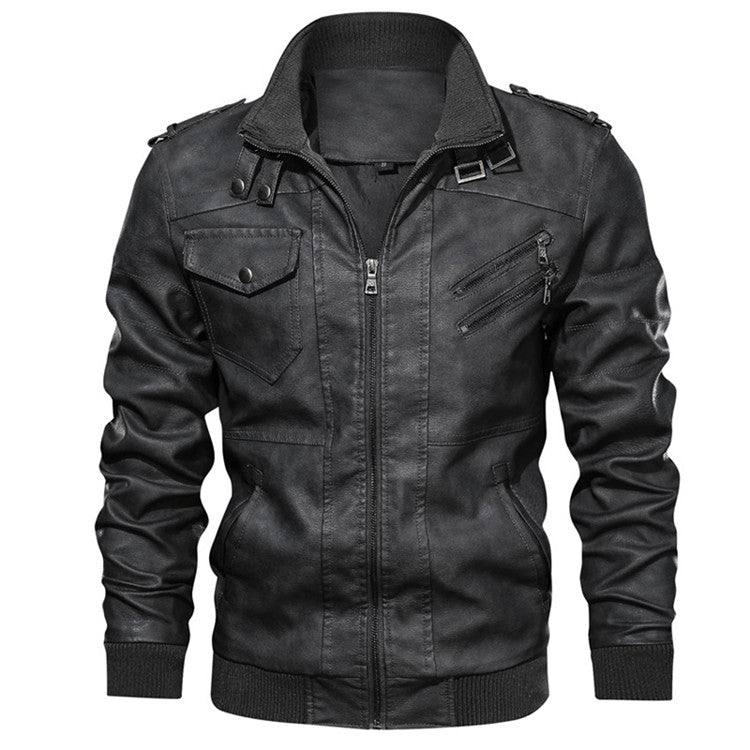 Herbst-Lederjacke für Herren mit abnehmbarem Kapuzen-Casual-Biker-Stil
