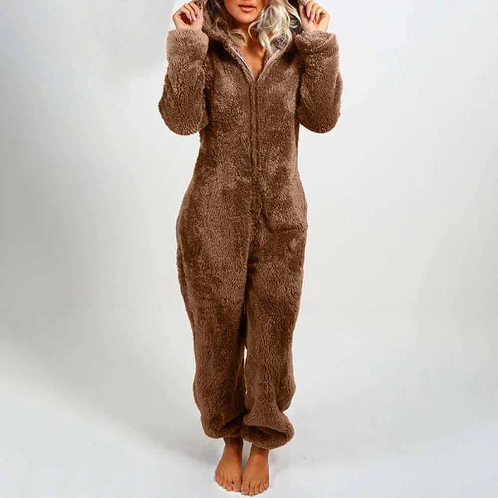 Nyara | Cozy Plush Romper for Women With Full Zip and Hood