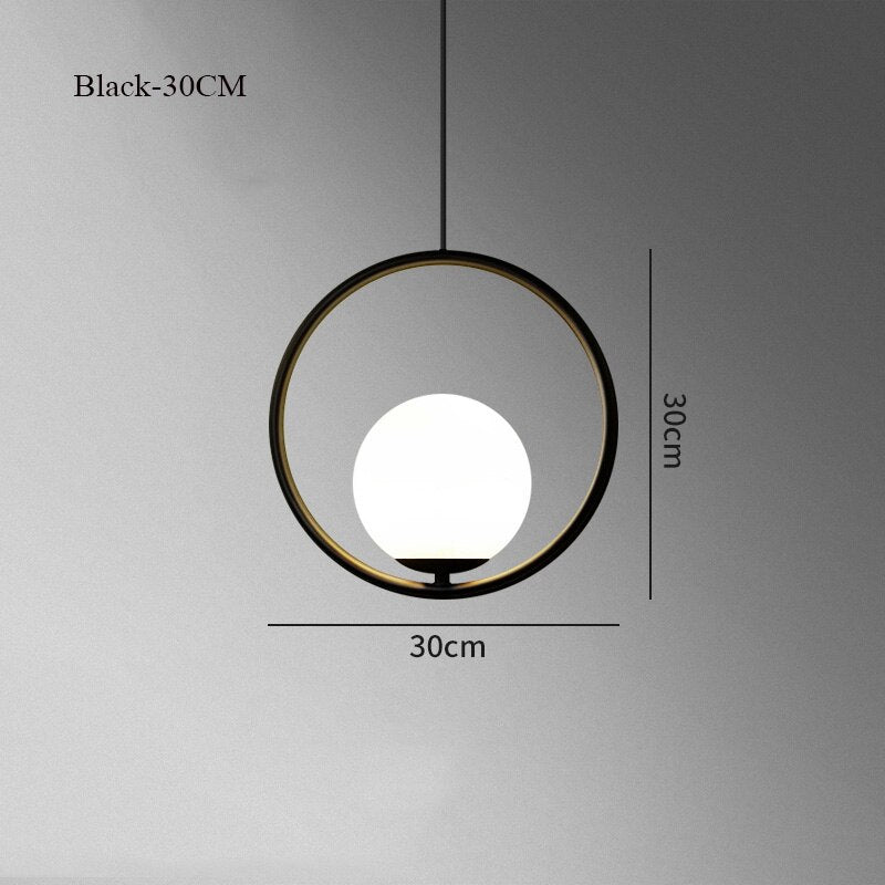 Nordra Orb Sphere Pendant Light With Minimalist Ring Encircling Snow White Sphere