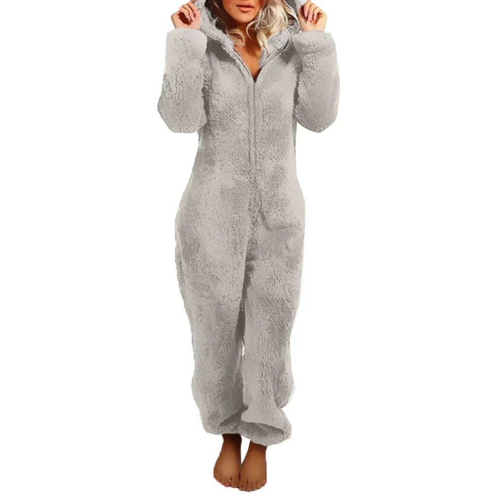 Nyara | Cozy Plush Romper for Women With Full Zip and Hood