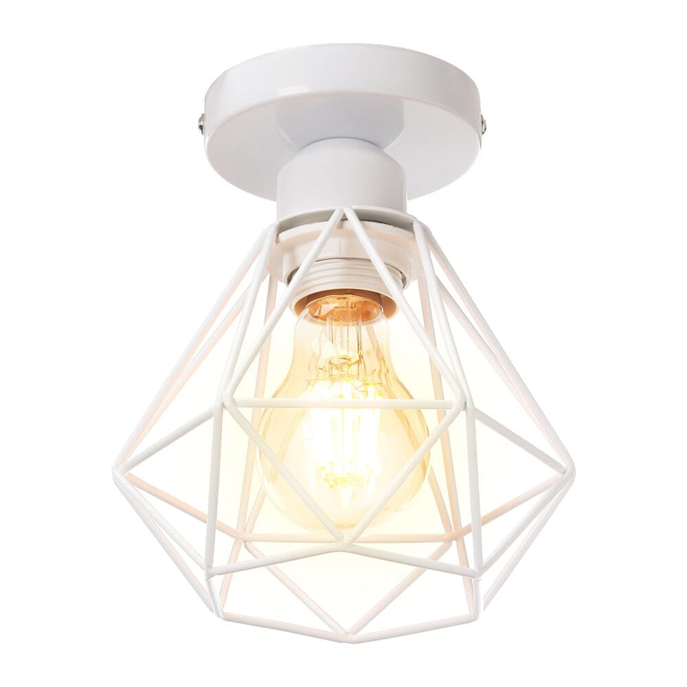 Vintage závěsná lampa s kovovým rámem a stínidlem ve tvaru diamantu