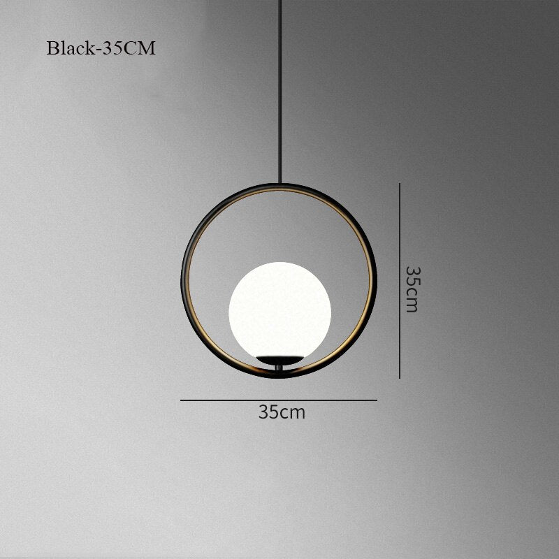 Nordra Orb Sphere Pendant Light With Minimalist Ring Encircling Snow White Sphere
