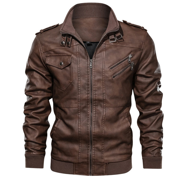 Herbst-Lederjacke für Herren mit abnehmbarem Kapuzen-Casual-Biker-Stil