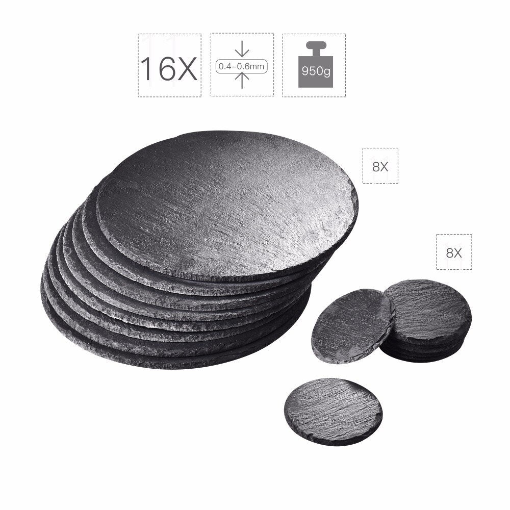 Natural Slate Round Coasters and Placemats 16 Piece Set
