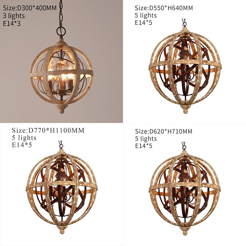 Lampadario in legno Heritage Grain con dettagli ornamentali di Ardent Home