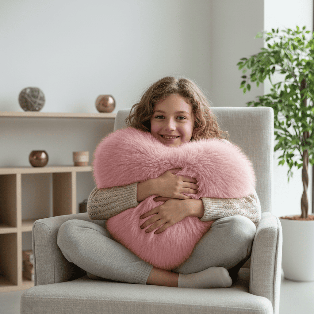بالشتک نرم قلبی CuddleNest با خز مصنوعی برای فضاهای گرم و مدرن