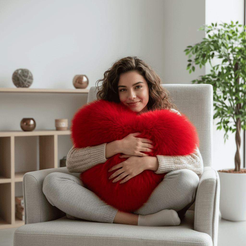 بالشتک نرم قلبی CuddleNest با خز مصنوعی برای فضاهای گرم و مدرن