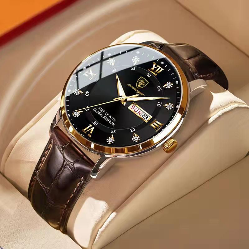Men's Waterproof Luminous Wristwatch With Stainless Steel Case
