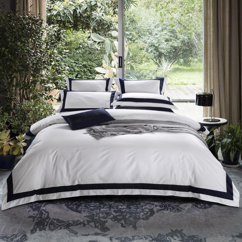 Degella Dark Blue Striped Egyptian Cotton Bedding Set On White