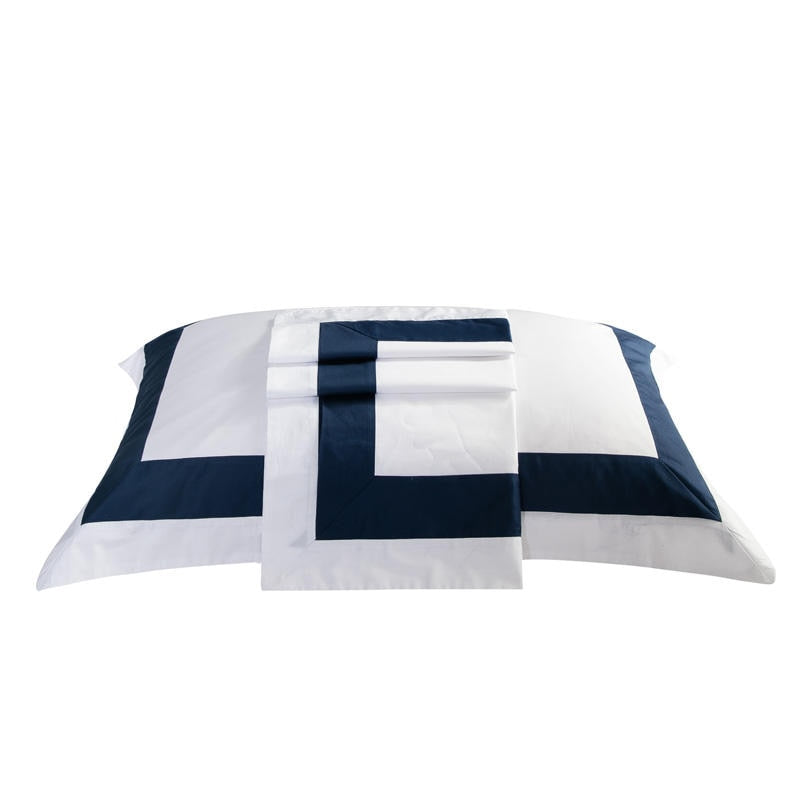 Degella Dark Blue Striped Egyptian Cotton Bedding Set On White