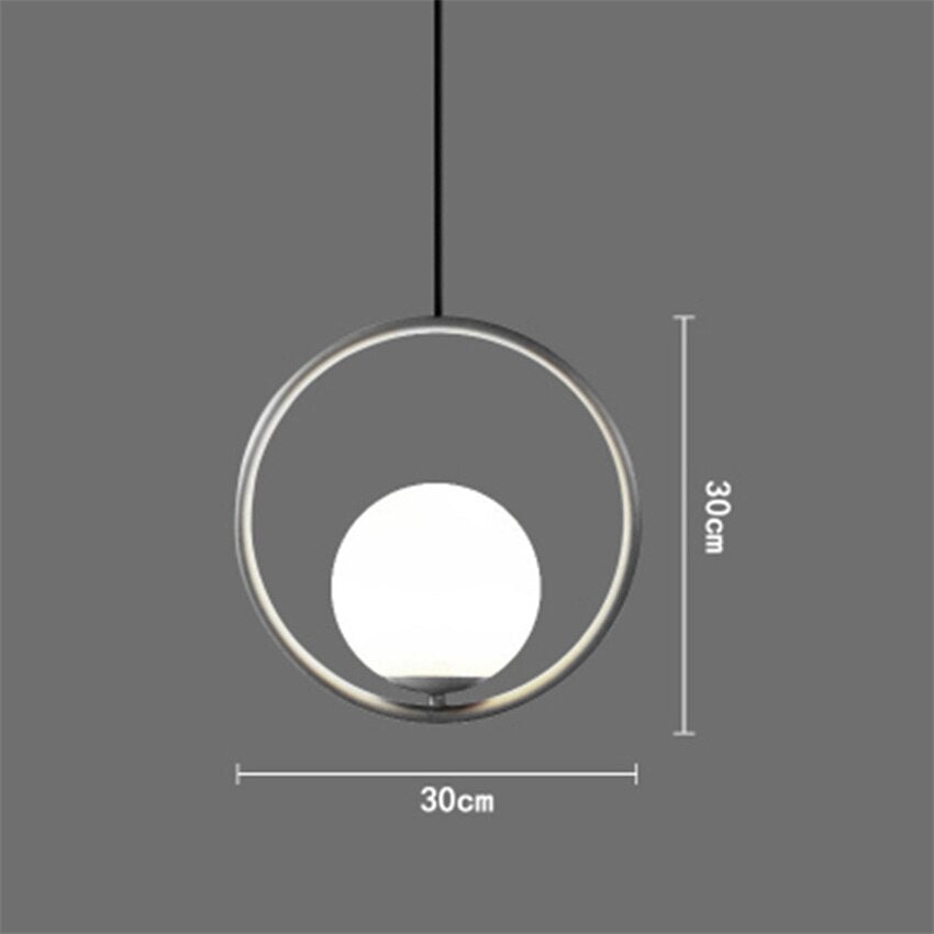Nordra Orb Sphere Pendant Light With Minimalist Ring Encircling Snow White Sphere