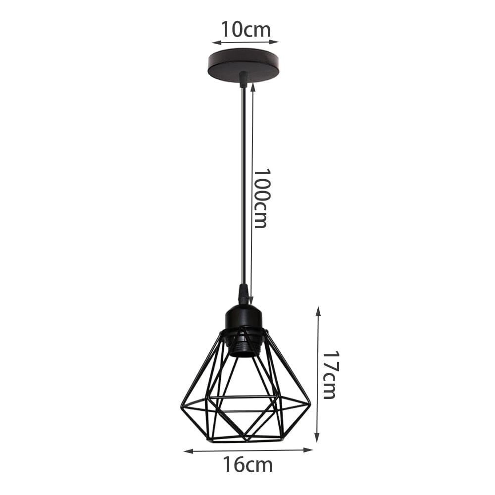 Vintage závěsná lampa s kovovým rámem a stínidlem ve tvaru diamantu