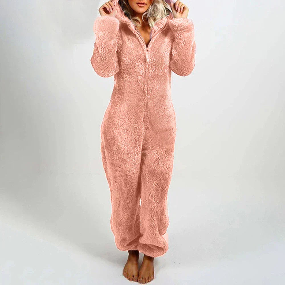 Nyara | Cozy Plush Romper for Women With Full Zip and Hood