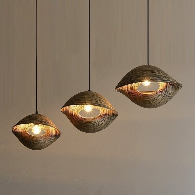 Thai Bamboo Shell Pendant Light Crafted With Natural Bamboo And Shells