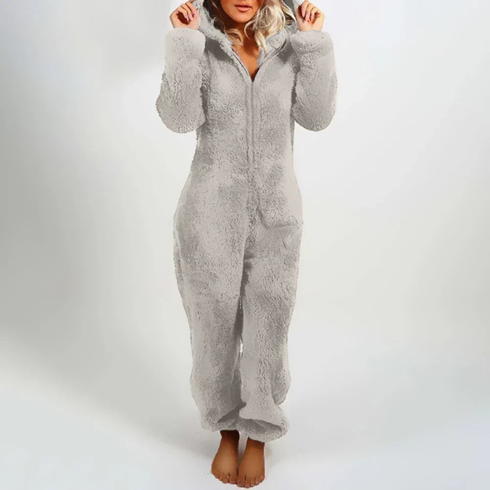 Nyara | Cozy Plush Romper for Women With Full Zip and Hood