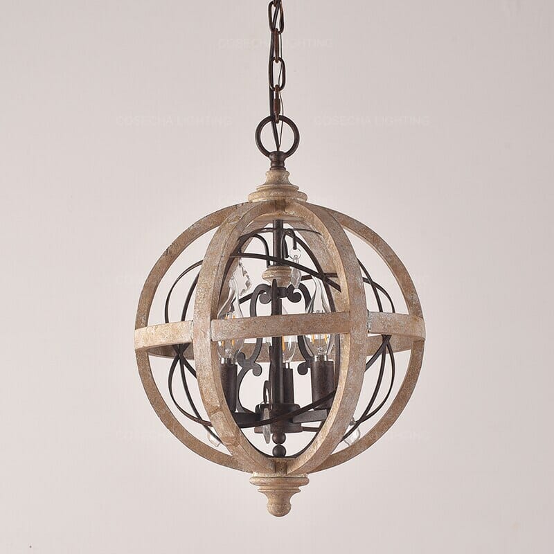 Lampadario in legno Heritage Grain con dettagli ornamentali di Ardent Home