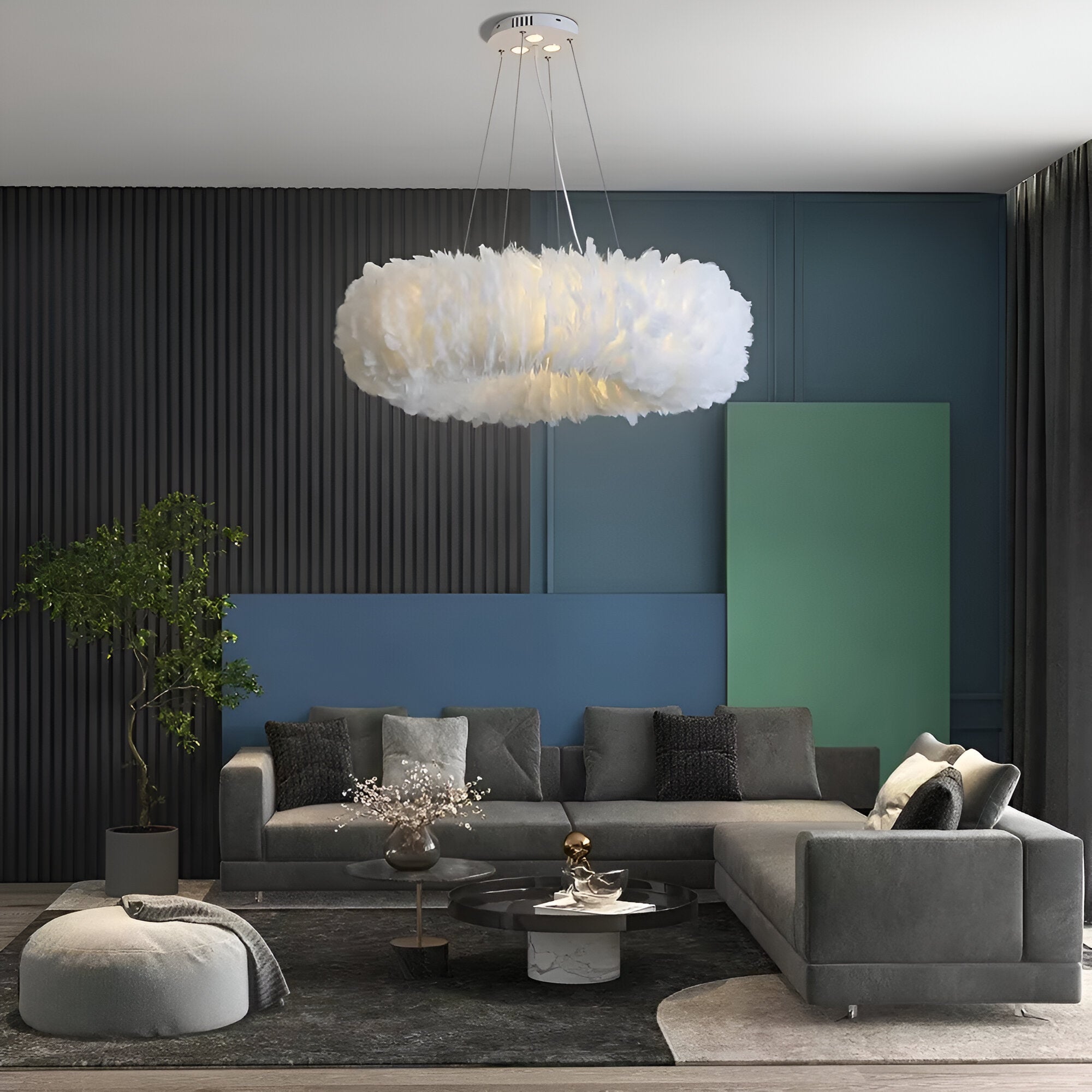 Cresora | White Circular Feather Pendant Light For Elegant Rooms