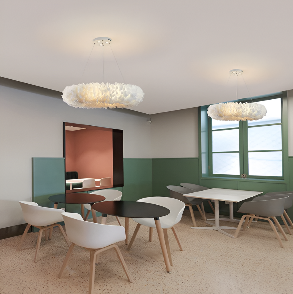 Cresora | White Circular Feather Pendant Light For Elegant Rooms