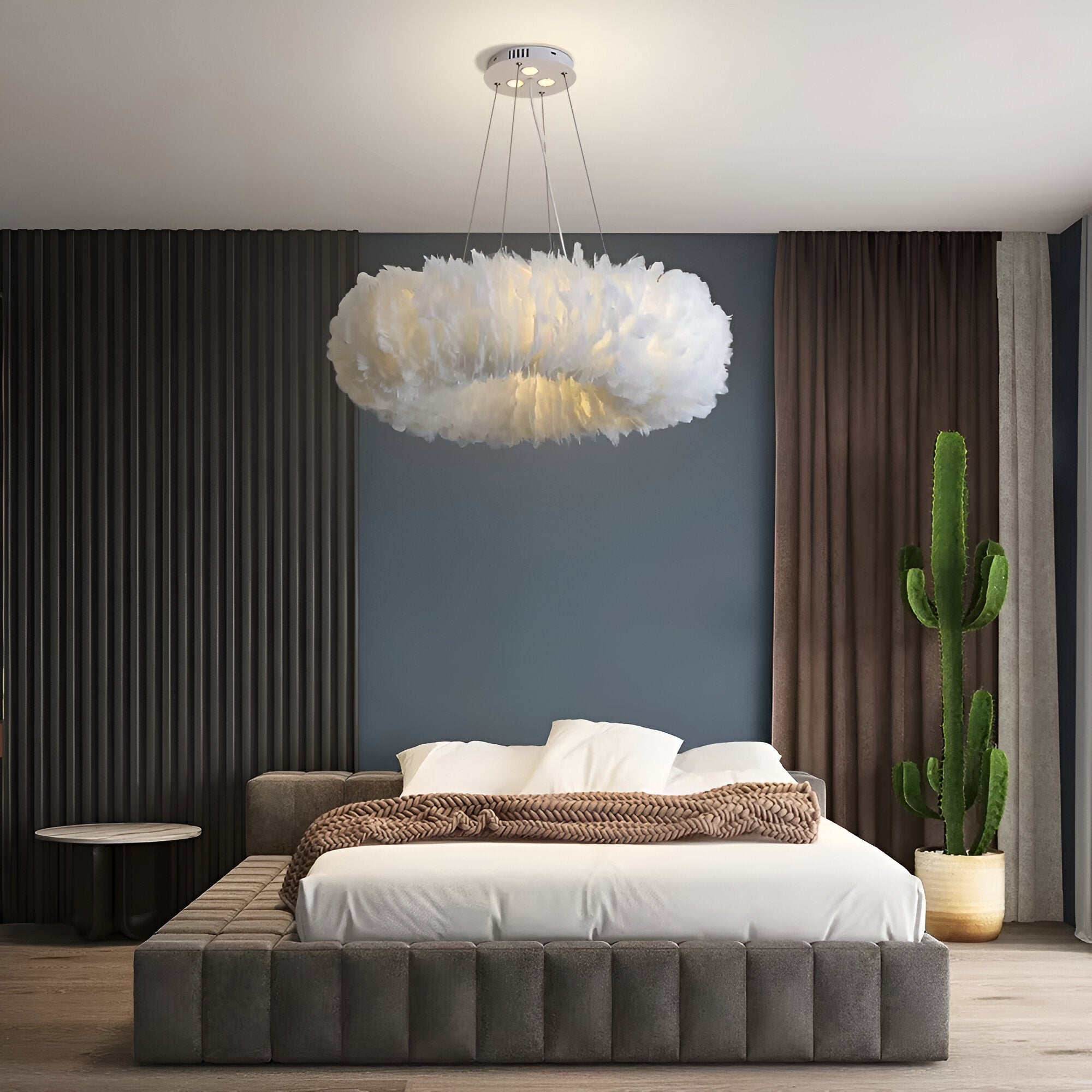 Cresora | White Circular Feather Pendant Light For Elegant Rooms