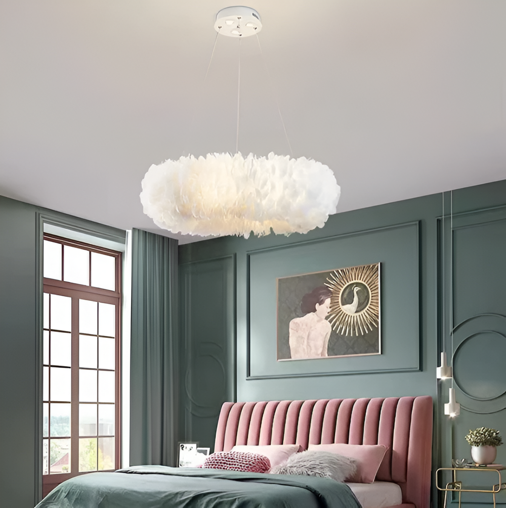 Aurelia Circular White Feather Pendant Light With Soft Diffusion