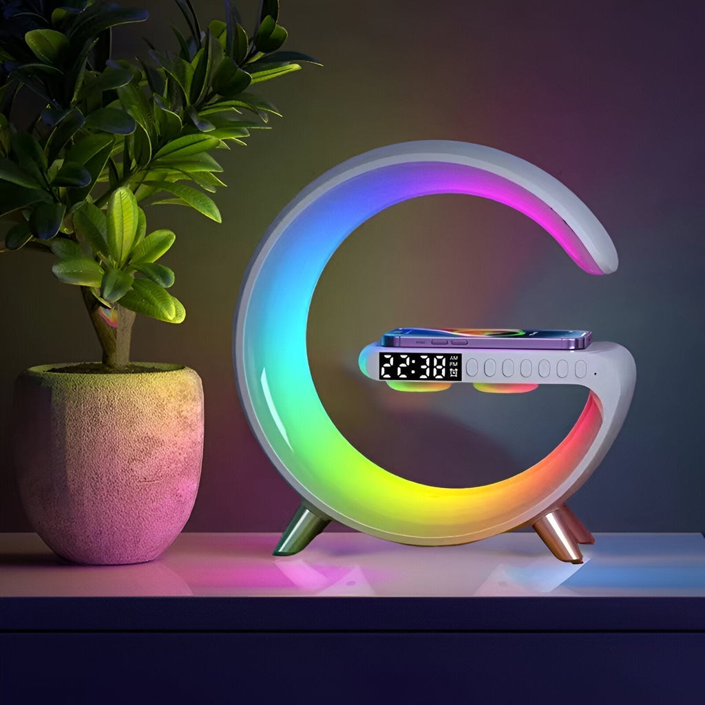 KairoNova G Shape Nightstand Lamp With Wireless Charging And Clock