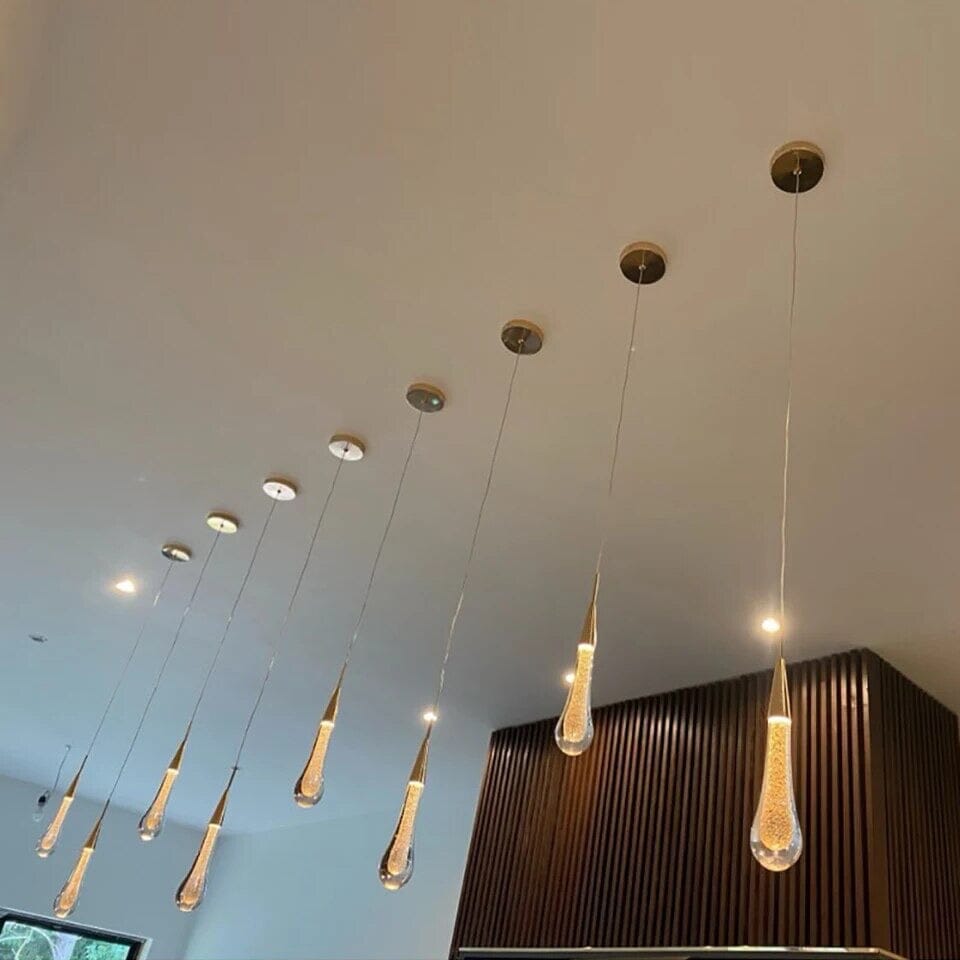 Aurelia Golden Droplet Pendant Light with Crystal Glow