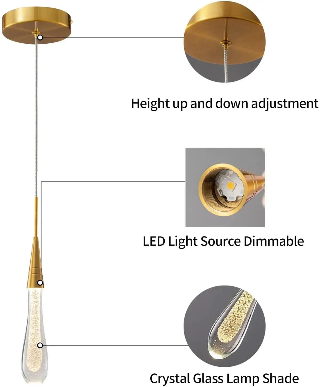 Aurelia Golden Droplet Pendant Light with Crystal Glow