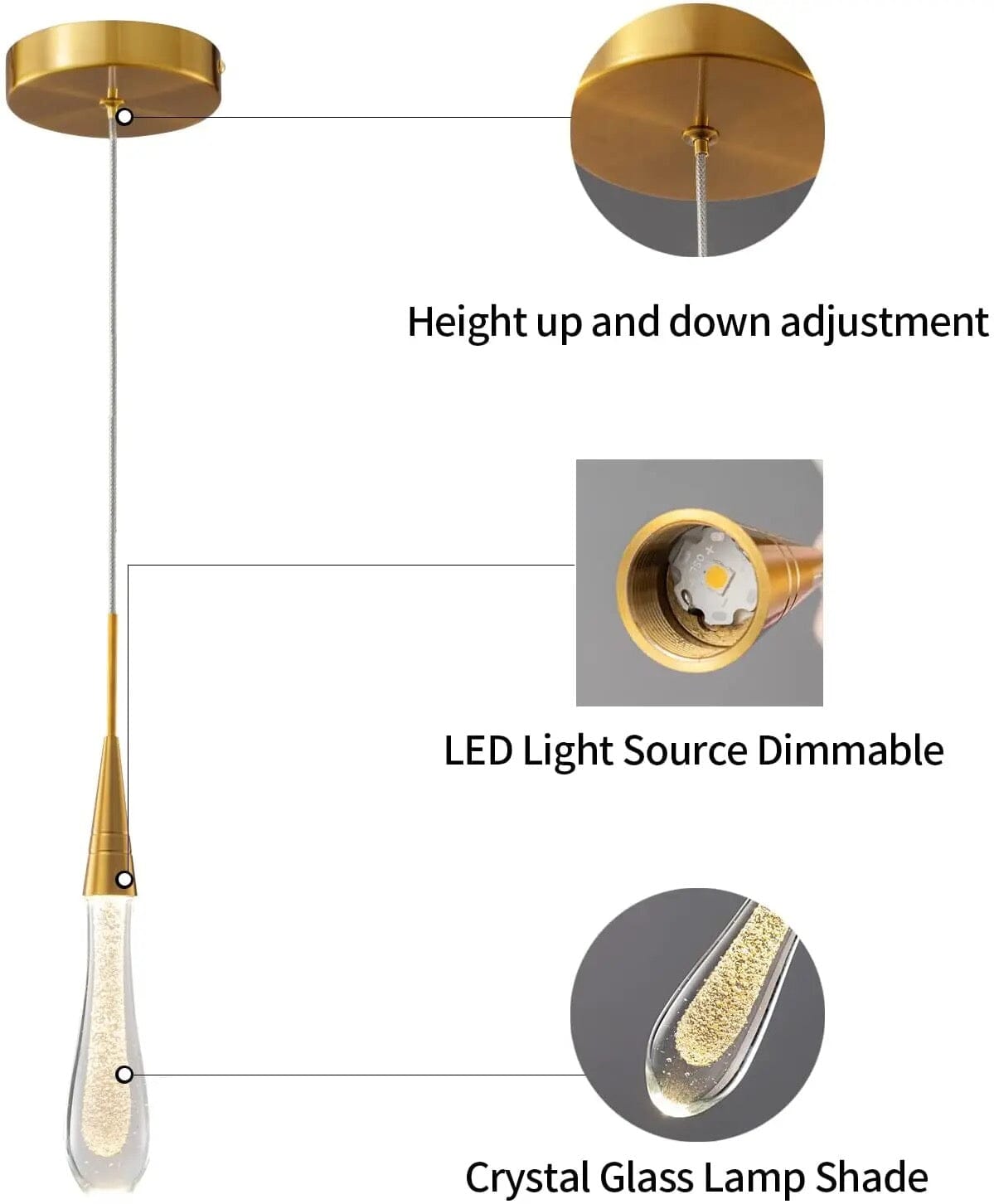 Aurelia Golden Droplet Pendant Light with Crystal Glow