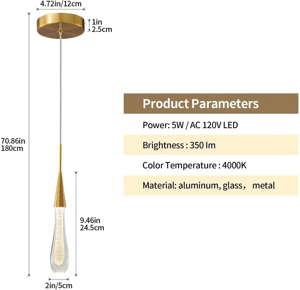 Aurelia Golden Droplet Pendant Light with Crystal Glow