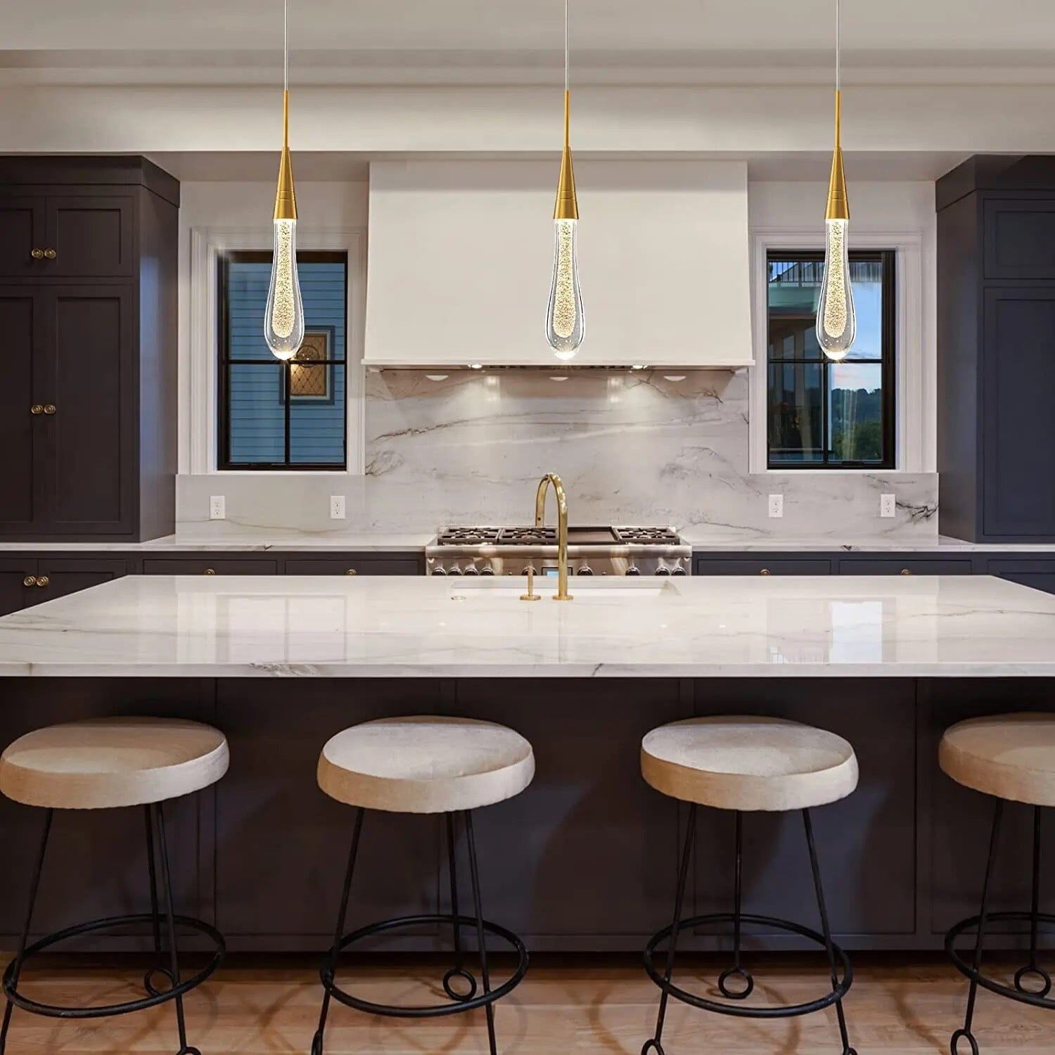 Aurelia Golden Droplet Pendant Light with Crystal Glow