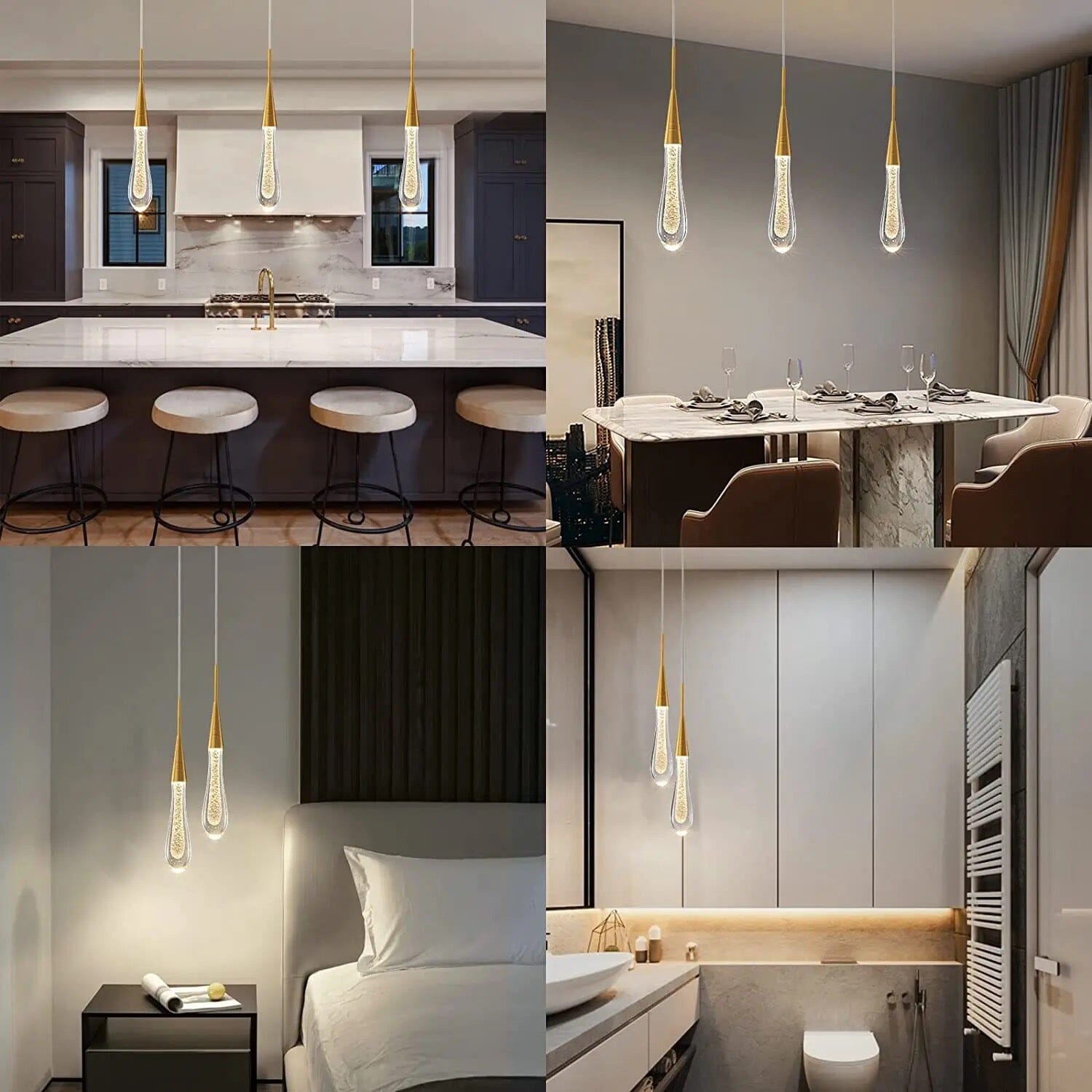 Aurelia Golden Droplet Pendant Light with Crystal Glow