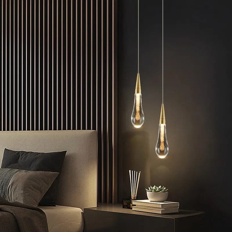 Aurelia Golden Droplet Pendant Light with Crystal Glow