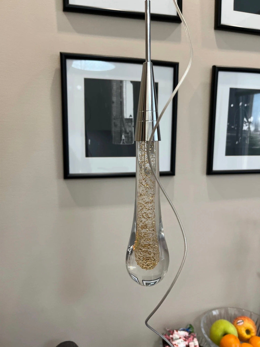 Aurelia Golden Droplet Pendant Light with Crystal Glow