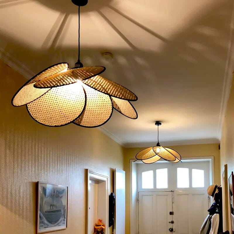 Aelora Leaf Grid Rattan Chandelier Handcrafted From Rattan And Iron