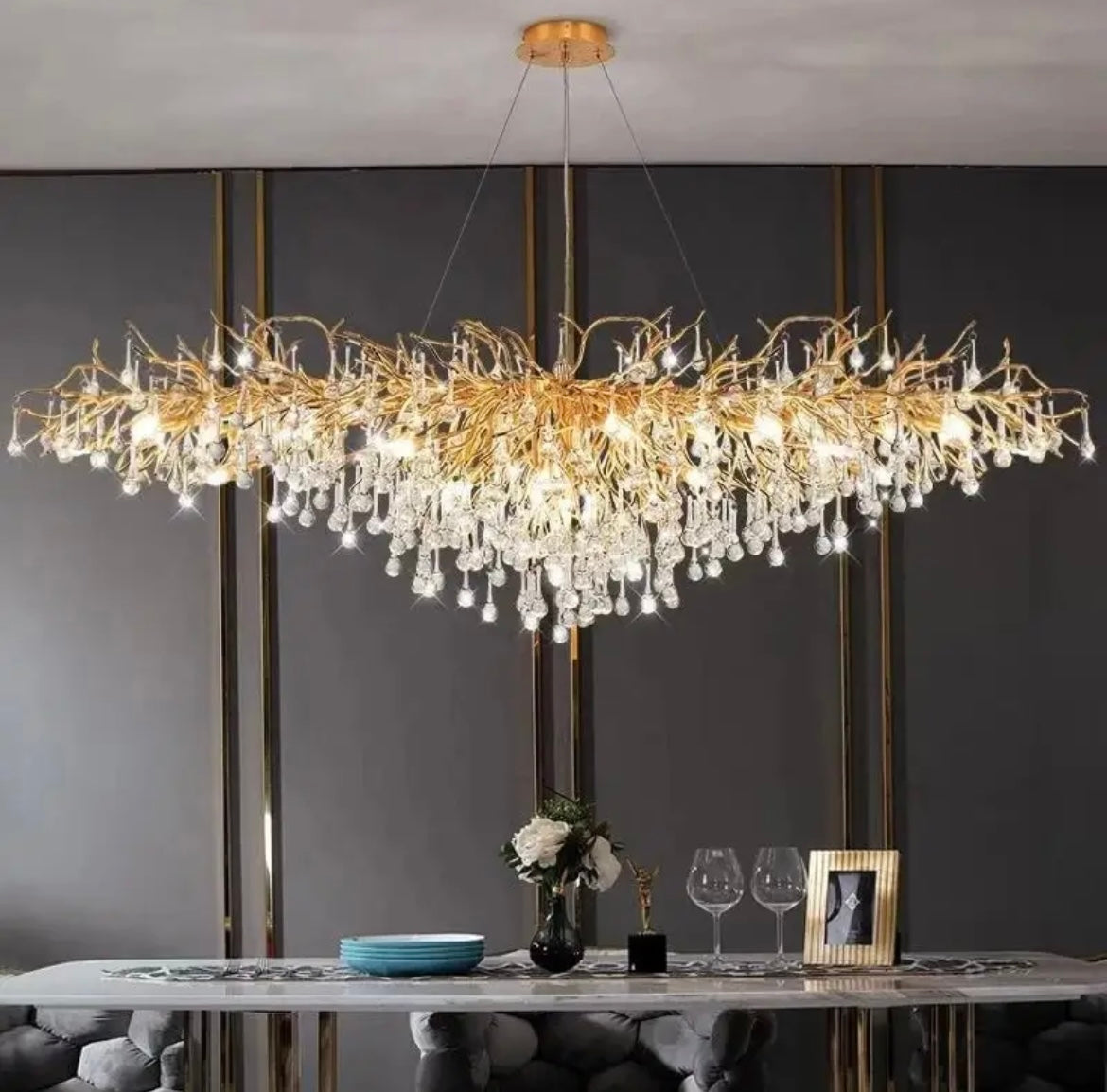 Bronze Kristall Wassertropfen Anhänger Kronleuchter mit LED E27 Lampen