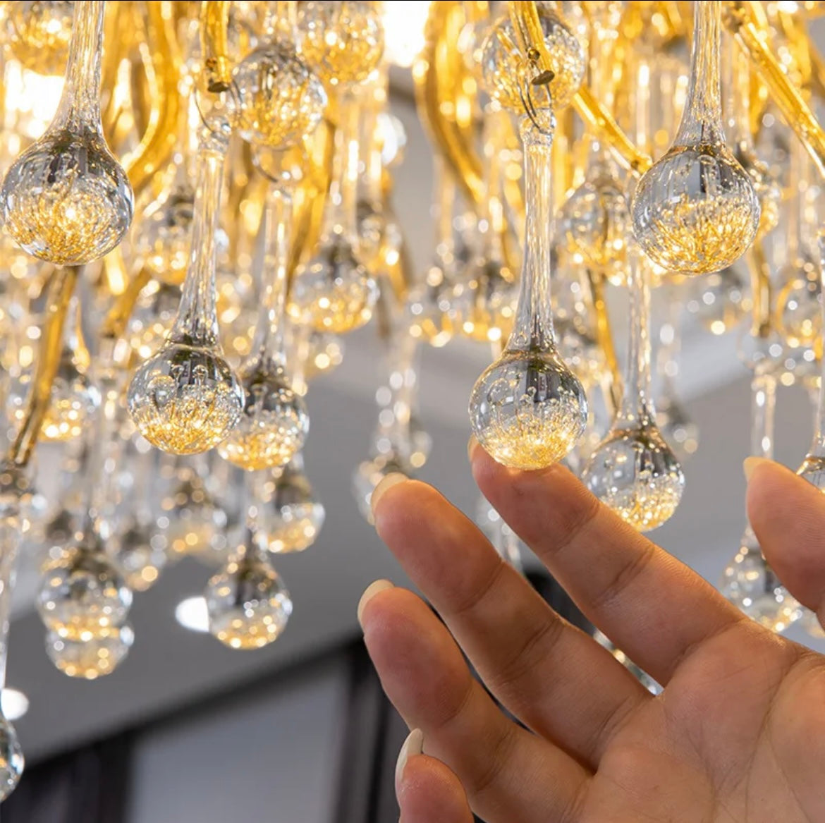 Bronze Kristall Wassertropfen Anhänger Kronleuchter mit LED E27 Lampen