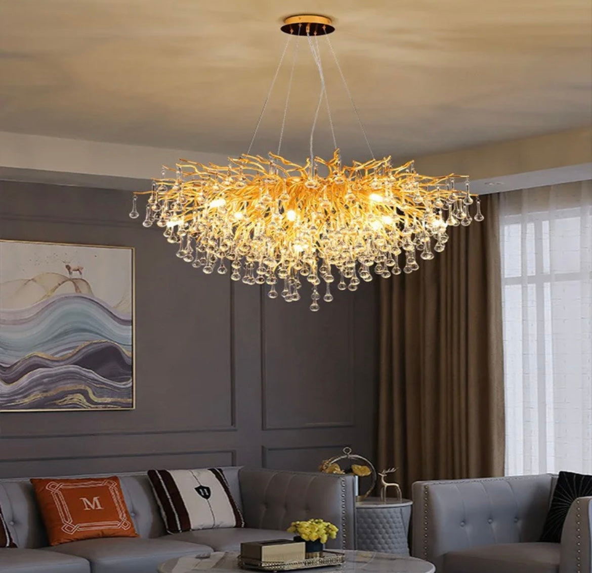 Bronze Kristall Wassertropfen Anhänger Kronleuchter mit LED E27 Lampen
